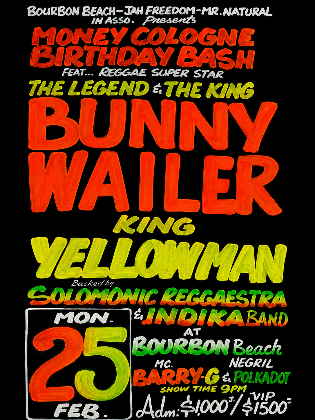 Vertical Bunny Wailer and King Yellowman Money Cologne Birthday Bash event flyer