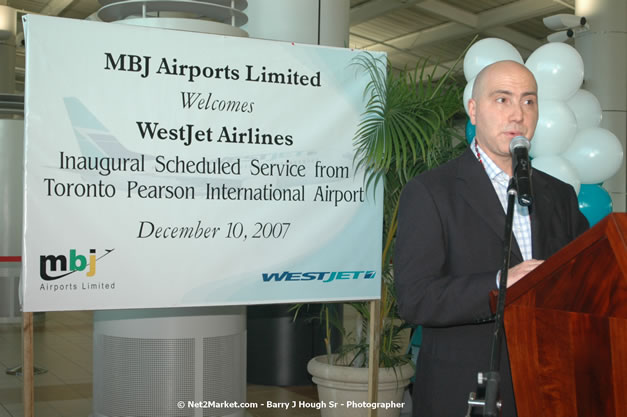 MBJ Airports Limited Welcomes WestJet Airlines - Inaugural Scheduled Service From Toronto Pearsons International Airport - Monday, December 10, 2007 - Sangster International Airport - MBJ Airports Limited, Montego Bay, Jamaica W.I. - Photographs by Net2Market.com - Barry J. Hough Sr, Photographer - Negril Travel Guide, Negril Jamaica WI - http://www.negriltravelguide.com - info@negriltravelguide.com...!