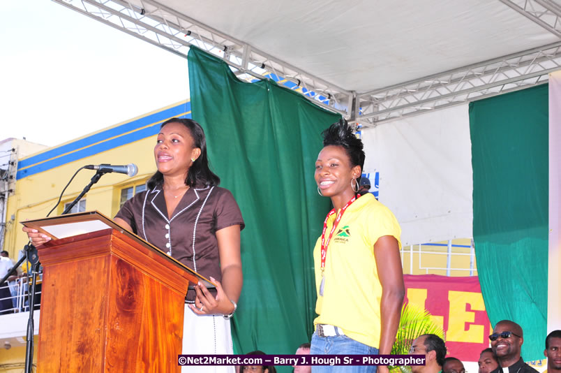 The City of Montego Bay Welcomes Our 2008 Olympians - Western Motorcade - Civic Ceremony - A Salute To Our Beijing Heros - Sam Sharpe Square, Montego Bay, Jamaica - Tuesday, October 7, 2008 - Photographs by Net2Market.com - Barry J. Hough Sr. Photojournalist/Photograper - Photographs taken with a Nikon D300 - Negril Travel Guide, Negril Jamaica WI - http://www.negriltravelguide.com - info@negriltravelguide.com...!